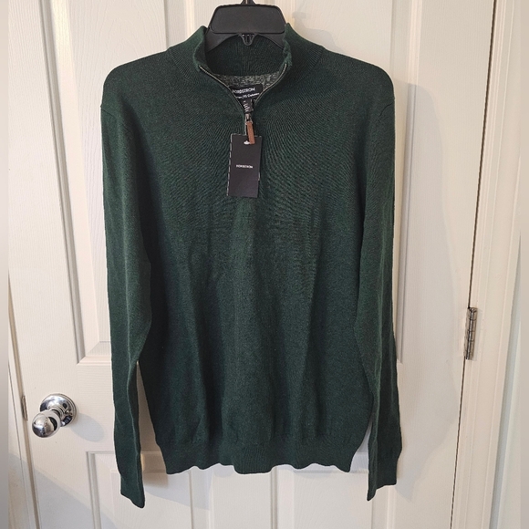 Nordstrom NWT Cotton/Cashmere Green Quarter Zip Sweater Size M - Picture 1 of 5